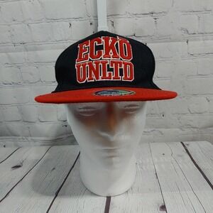 Ecko Unltd Men's Flat Bill Adjustable Snap Back Baseball Hat Black &Red